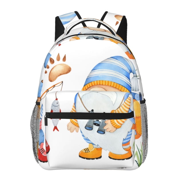 Balery Gnome Camping Fishing Mochila Escolar Impresa, Mochila Ligera para Viajes Casual, Mochila Duradera y Cómoda Multifuncional, Mochila para Laptop-One Size