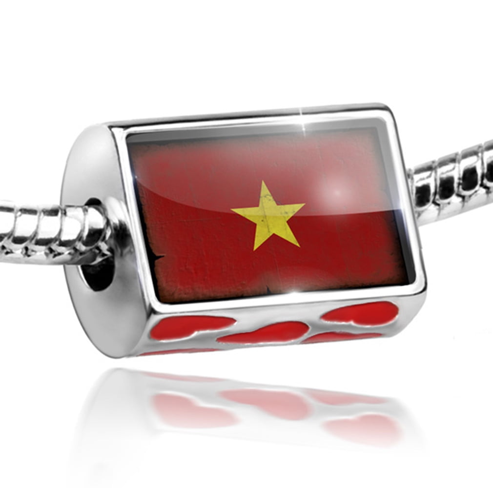 Bead Vietnam Flag with a vintage look Charm Fits All European Bracelets by NEONBLOND