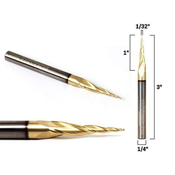 Yonico 37310-SC 1/32-Inch Tapered Ballnose Spiral ZRN Coated CNC Router Bit 1/4-Inch Shank
