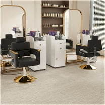 JERFIT Professional Barber Chair Hydraulic Swivel Salon Chair with Reclining Backrest, PU Leather Upholstery & Golden Base for Hair Salon, Black