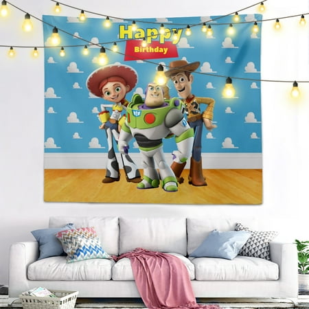 Image of Cartoon Toy Story Photo Backdrop Colorful Vivid Polyester Cloth Banner Baby Shower Decoration hanging cloth Family background cloth 200*150cm