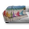 thumbnail image 3 of Summer Soft Flannel Fleece Throw Blanket, Seascape Panorama with Adroable Colorful Painted Wooden Deskchairs on Sandy Beach, Cozy Plush for Indoor and Outdoor Use, 70" x 90", Multicolor, by Ambesonne, 3 of 6