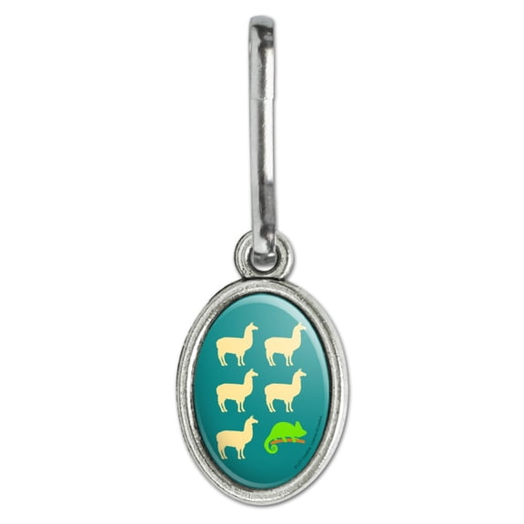 Llama Chameleon Funny Humor Antiqued Oval Charm Clothes Purse Suitcase Backpack Zipper Pull Aid