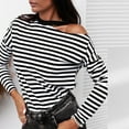 thumbnail image 4 of Tbopshirt Womens Top Women's Casual Fashion Striped Long-sleeved Off-shoulder Bottoming Tops, 4 of 5