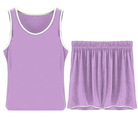 GZWYHT Lounge Sets for Women Comfy Sets for Women Clothing Vest Suit Women s Summer Slim Thin Trendy Short Bottoming Home Two Set Two Piece Sets for Women Two Piece Sets for Women Summer Purple XXL