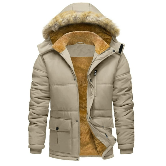 Paiwinds Men's Plus Size Winter Coat Full Zip Front Long Sleeve Solid Color Thickened Windproof Padded Jacket for Big and Tall Men