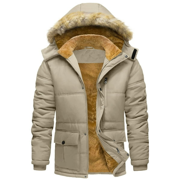 Kalauyu Mens Jackets with Hoode Parka Fleece Liner Coats Windproof Winter Raincoat Multi Pockets