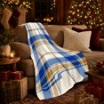 thumbnail image 3 of Royal Blue And Ochre Oversized Plaid Bands, Cozy Flannel Blanket with Bold Traditional Plaid Print, Housewarming Gift for Bold plaid enthusiasts, Home Decor for Bedroom and Living Room, 3 of 7