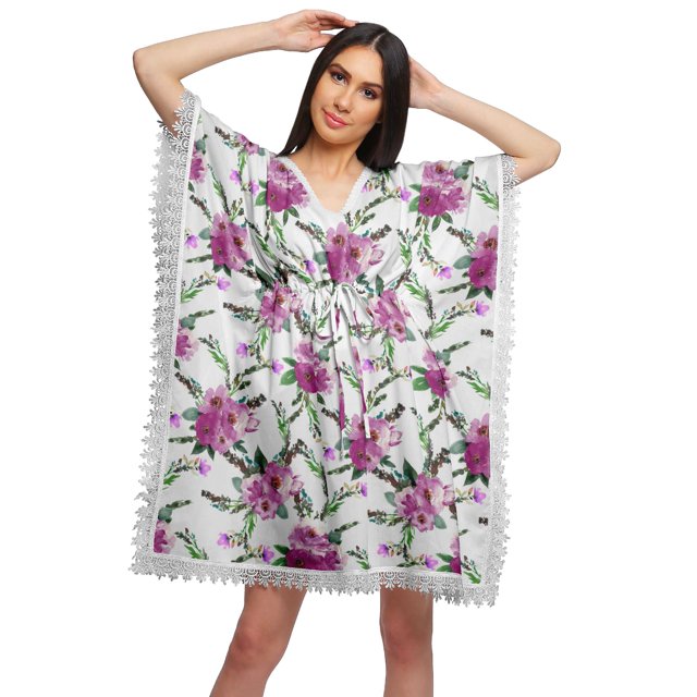 Moomaya Robe Courte de Caftan de Plage, Robe de Couverture Imprimée, Kaftan pour Femmes, Tenue de Plage, Couverture