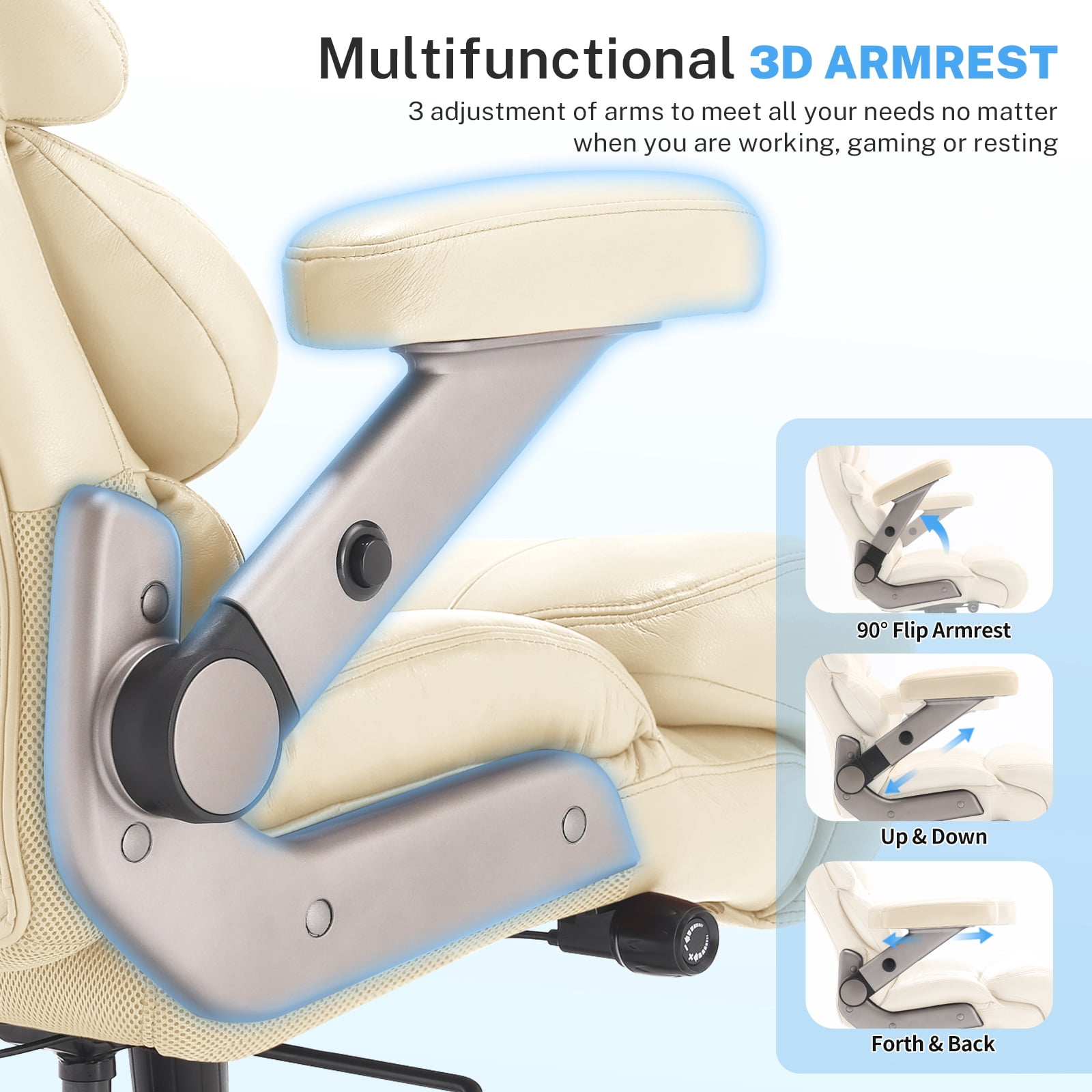 Big and Tall Office Chair 500lbs, Large High Back Executive Chair with Extra Wide Seat, Heavy Duty Computer Desk Chair, 3D Flip Arms, Adjustable Lumbar Support, Beige
