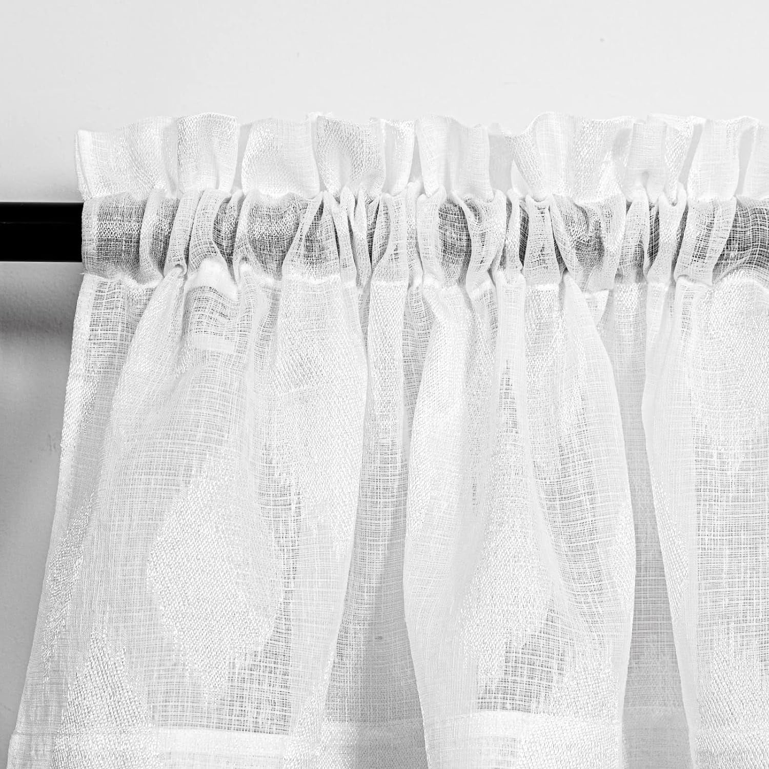 Semi-Sheer Kitchen Curtains Valance and Tiers Set Jacquard Rod Pocket Farmhouse Window Curtains White 24 inch Length 3 Piece Set