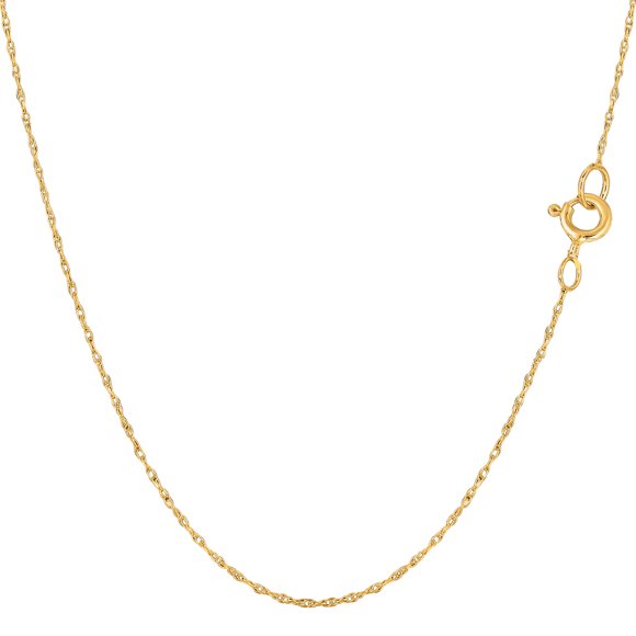 14k Yellow Gold Rope Chain Necklace, 0.5mm, 16"