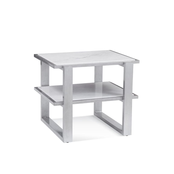 Hessie Wood and Marble End Table in Silver