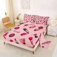 thumbnail image 2 of Castle Fairy Cartoon Lipstick Nail Polish Print King Sheets 4pcs,Cute Blush Makeup Brush Pattern Bedding,Pink Black,1 Fitted Sheet, 1 Flat Sheet and 2 Pillowcases, 2 of 6