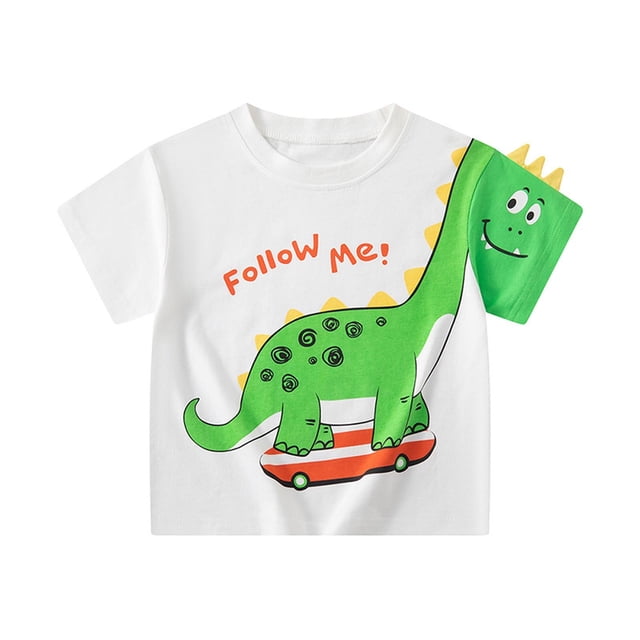 TAIAOJING T-Shirts Accrocheurs pour Garçon Dinosaure 3D Planche à Roulettes Imprimé Manches Courtes Col Rond T-Shirts Stylés Haut Décontracté Enfants Combinaison Durable Tenue de Soleil Vêtements