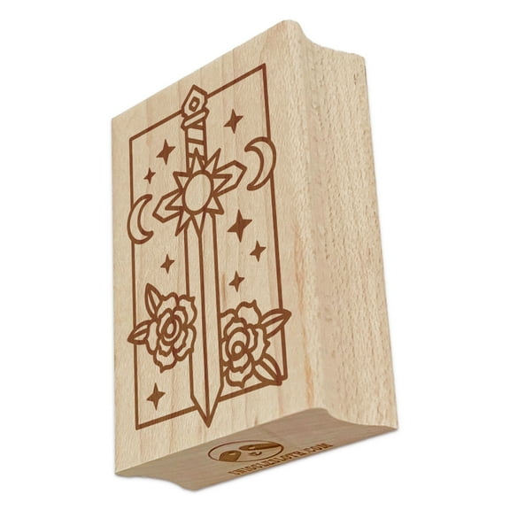 Magical Sword Sun Moon Stars Rectangle Rubber Stamp Stamping Scrapbooking Crafting - Small 1.7in