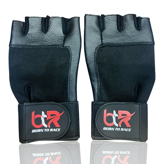 Weight Lifting Gloves Long Wrist Wrap Genuine Cowhide Leather Power Lifting, Gym Fitness, Workout Gloves Black-S