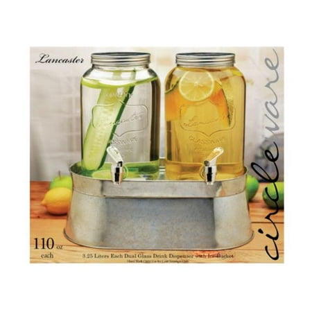 Lancaster Colour - 120 oz Lancaster Mini Dual Drink Dispenser with Chrome Color Spigot - Metal Lid
