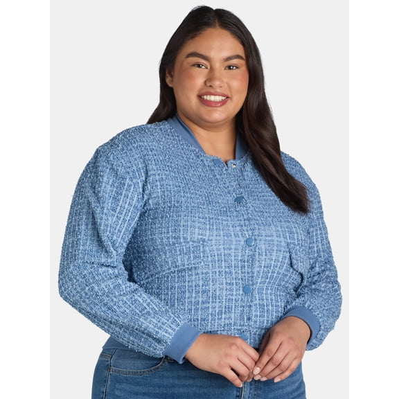 Madden NYC Juniors and Juniors Plus Boucle Bomber Jacket, Sizes XXS-4X