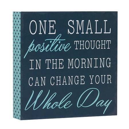 Barnyard Designs One Small Positive Thought in the Morning Can Change Your Whole Day Box Wall Art Sign, Primitive Country Farmhouse Home Decor Sign With Sayings 8