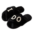 thumbnail image 2 of JUSLIO Womens House Slippers Crisscross Cross Strap Fuzzy Plush Open Toe Slides Non Slip Flat Sole House Slippers Black, 2 of 5