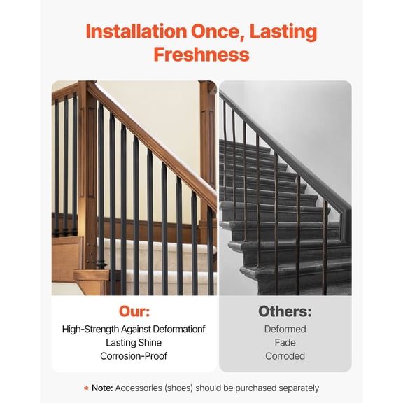 Staircase Balusters 11 Pack,44"Durable Carbon Steel Stair Balusters,0.5"Indoor Square Metal Spindle Railing,Corrosion-Proof Hollow Deck Railing with Pre-Drilled Holes,Matte Black