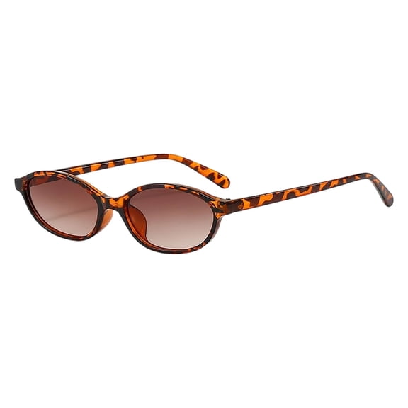 HEVRJEWJD Retro Oval Sunglasses for Women Trendy Oval Narrow Cat Eye Sunnies 90s Vintage Shades Brown 14.2X3.1cm