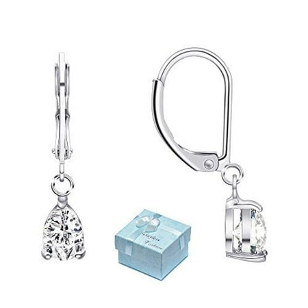 Cubic Zirconia Linear Teardrop Earring (Buyless Fashion Hypoallergenic Surgical Steel Leverback Earring with Dangle Teardrop CZ)