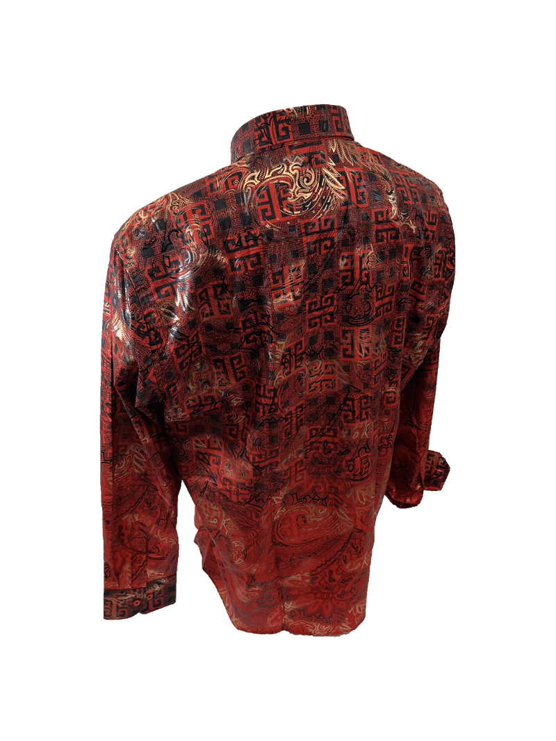 red and gold dress shirt Men's Long Sleeve Button Down Black Tribal Geometric All Over Pattern A-line silhouette