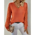 thumbnail image 2 of NMMUED Sweaters for Women Pullover Sweaters for Women V Neck Sweaters for Women Knit Sweater for Women, Orange L, 2 of 8