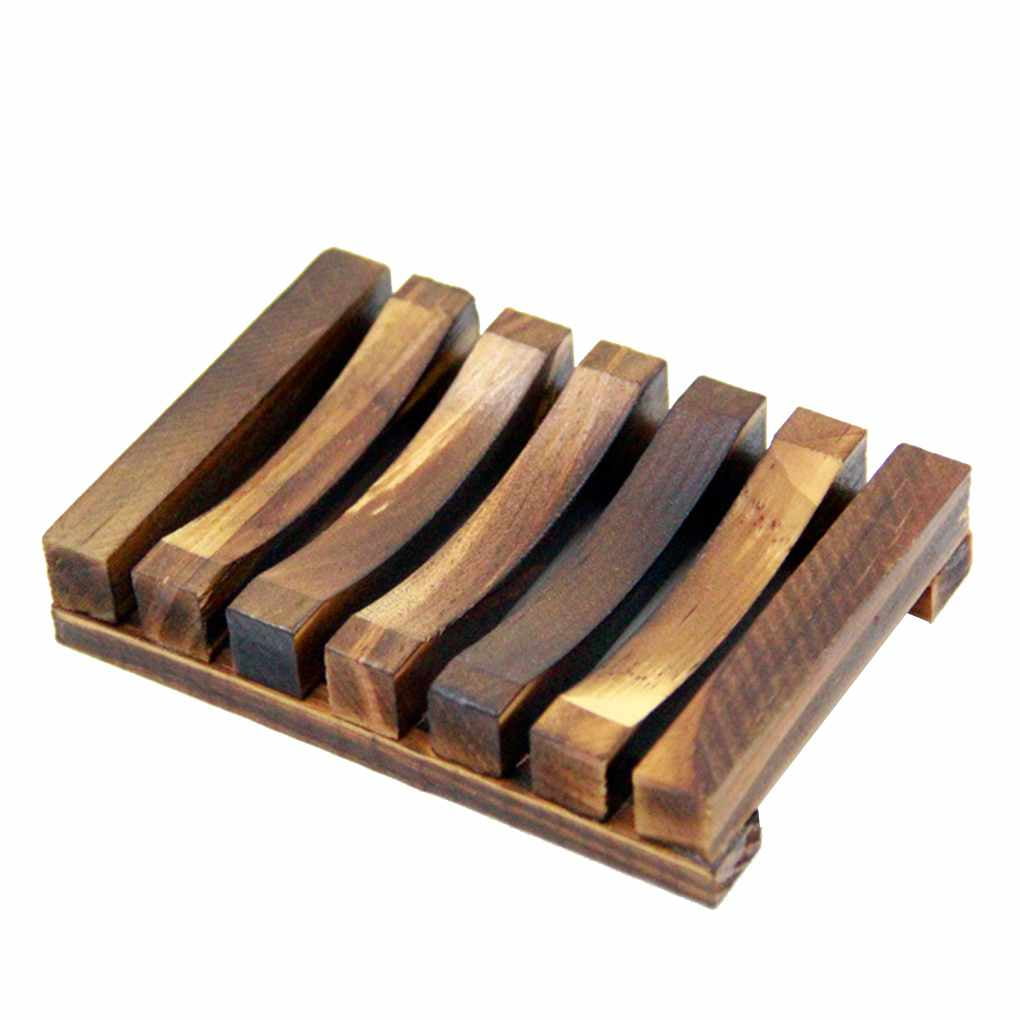 Lidahaotin Wood Soap Dish Holder Bath Shower Plate Box Wooden Home Wash Bathroom Soap Hollow Out Sponge Tray
