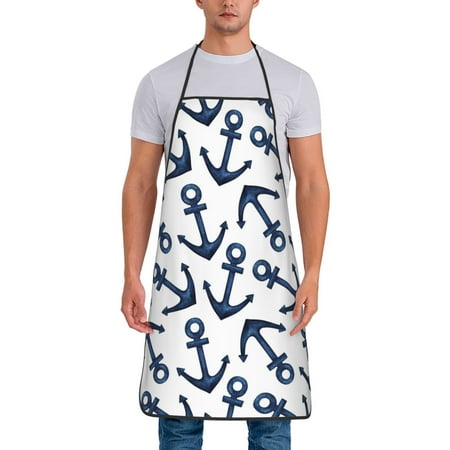 

Matuu Navy Blue Anchors for Cooking Apron for Men and Women Adjustable Strap and Waist Ties for Baking Cooking Gardening