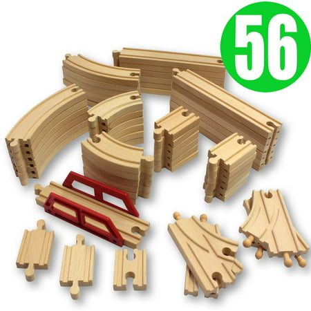 ToysOpoly Wooden Train Tracks 56 Piece Pack - 100% 