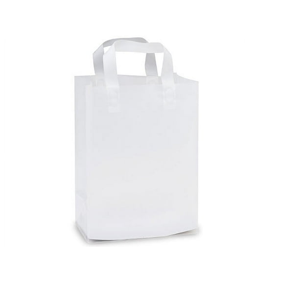 Pack Of 25, Carrier Size 9 x 5 x 12" Solid Clear Frosted Plastic Bags W/6 Mil Handle