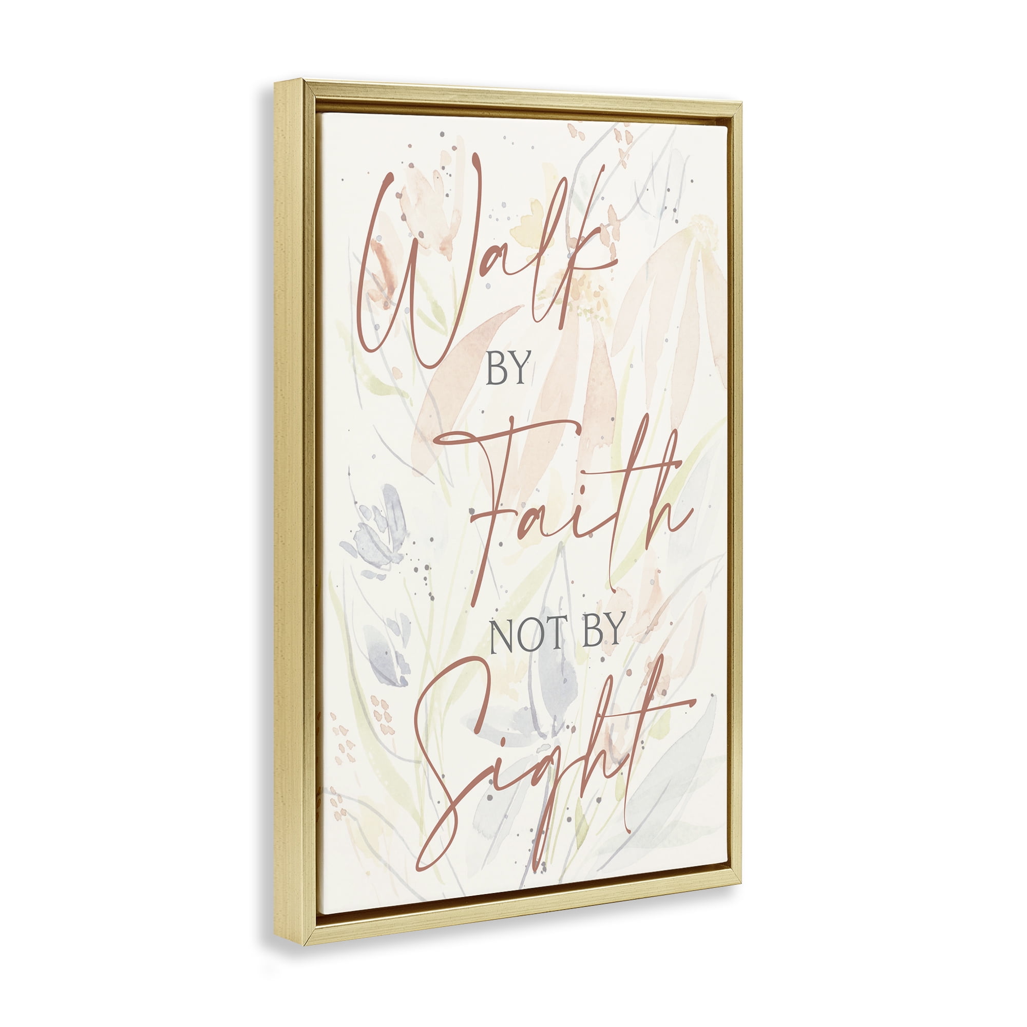 Stupell Industries Walk By Faith Phrase Religious Painting Gold Floater Framed Art Print Wall Art, 17 x 25