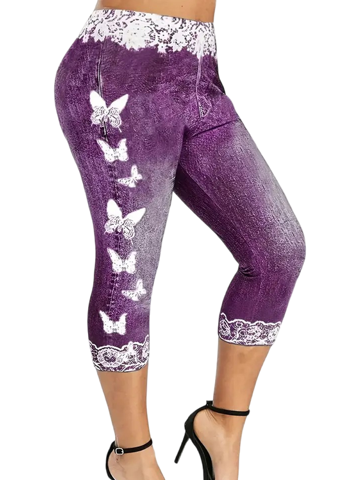 Frontwalk Ladies Plus Size Capri Leggings Tummy Control Oversized Faux