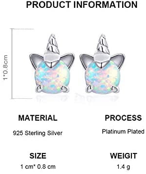 Unicorn Earrings for Girls Sterling Silver Hypoallergenic Opal Earrings for Kids Women Gifts Unicorn 