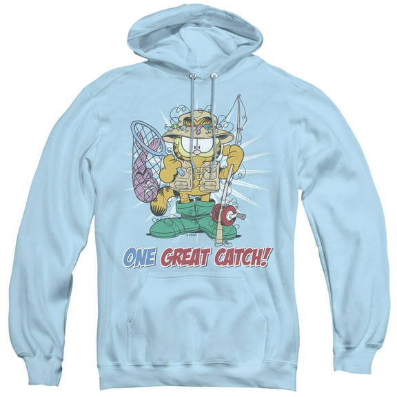 Garfield One Great Catch Adult Pullover Hoodie Sweatshirt Light Blue