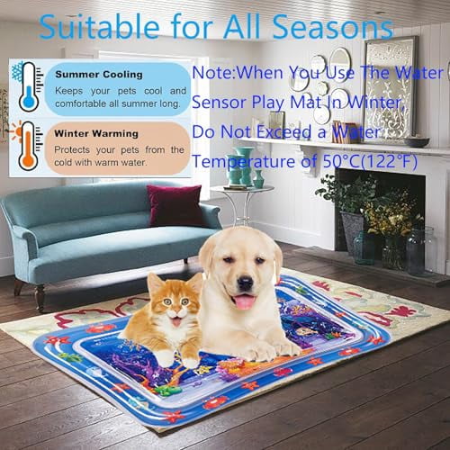 2 Pieces Upgraded Thickened Cat Water Mat,Interactive Cat Toy for Indoor Cats to Exercise, Hunting,Swatting, Anti-Scratch Leak Proof Foldable Water Sensory Play Mat with Fish for Pet Play