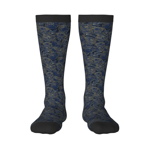 Fotbe Golden Peonies Calcetas Divertidas Estampadas para Hombre y Mujer, Calcetas de Algodón hasta la Rodilla para Caminar, Correr, Enfermería y Embarazo