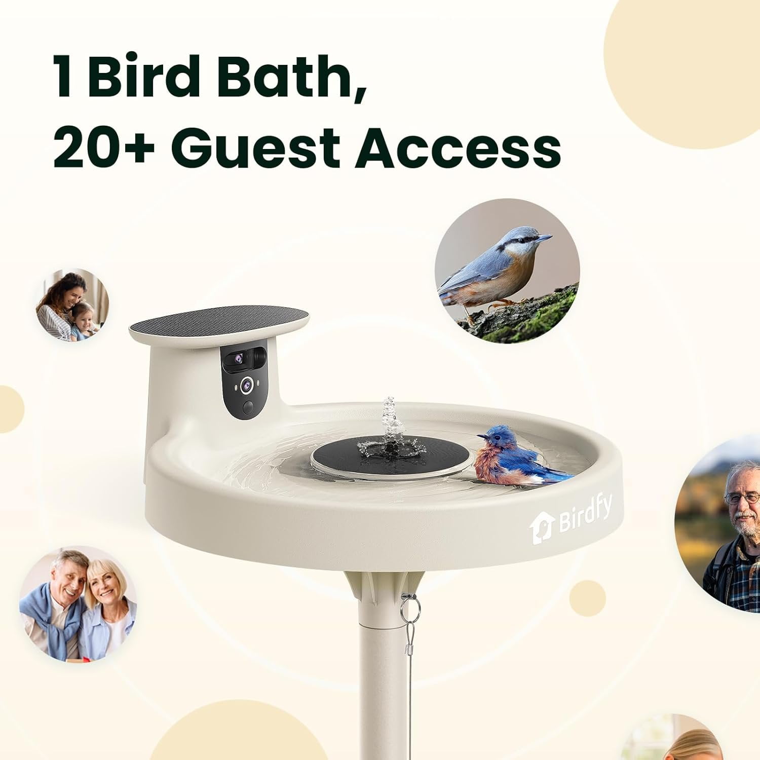 Birdfy Smart Bird Bath with Camera,Solar Birdbath for garden,Dual-Lens Fountain Outdoor, AI Bird Identification & Auto Video Capture with Notification