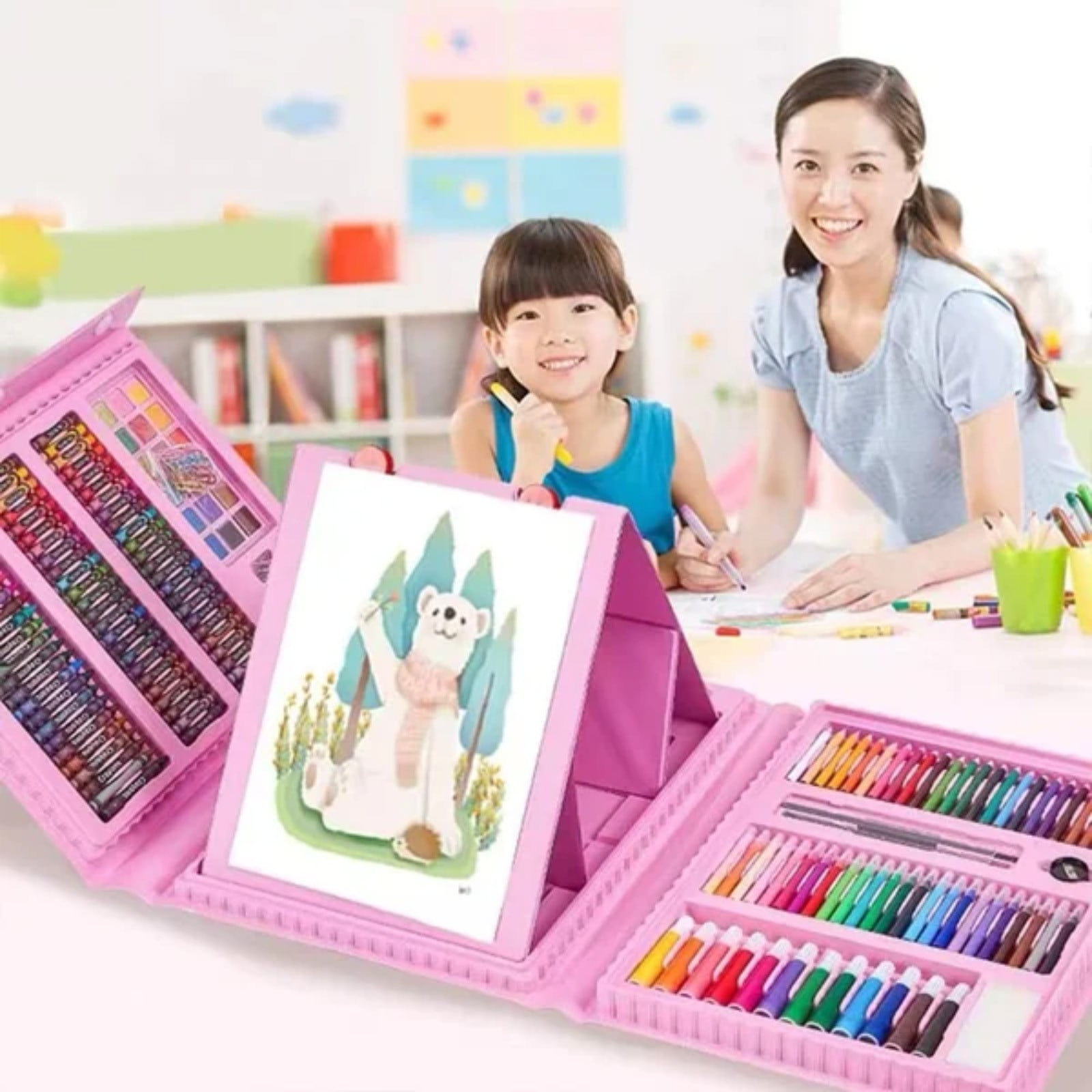 GBAYXJ Deluxe 6 In 1 Art Creativity Set™ Kids Drawing Tools Watercolor Pencil Set Color Pen Brush Set Student Art Easel Tools Painting Set (176 Pieces)5ml(A)