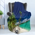 thumbnail image 4 of Fiji Soft Flannel Fleece Throw Blanket, Exotic Beach with Long Coconut Trees over the Lagoon, Cozy Plush for Indoor and Outdoor Use, 50" x 70", Night Blue Turquouise, by Ambesonne, 4 of 5
