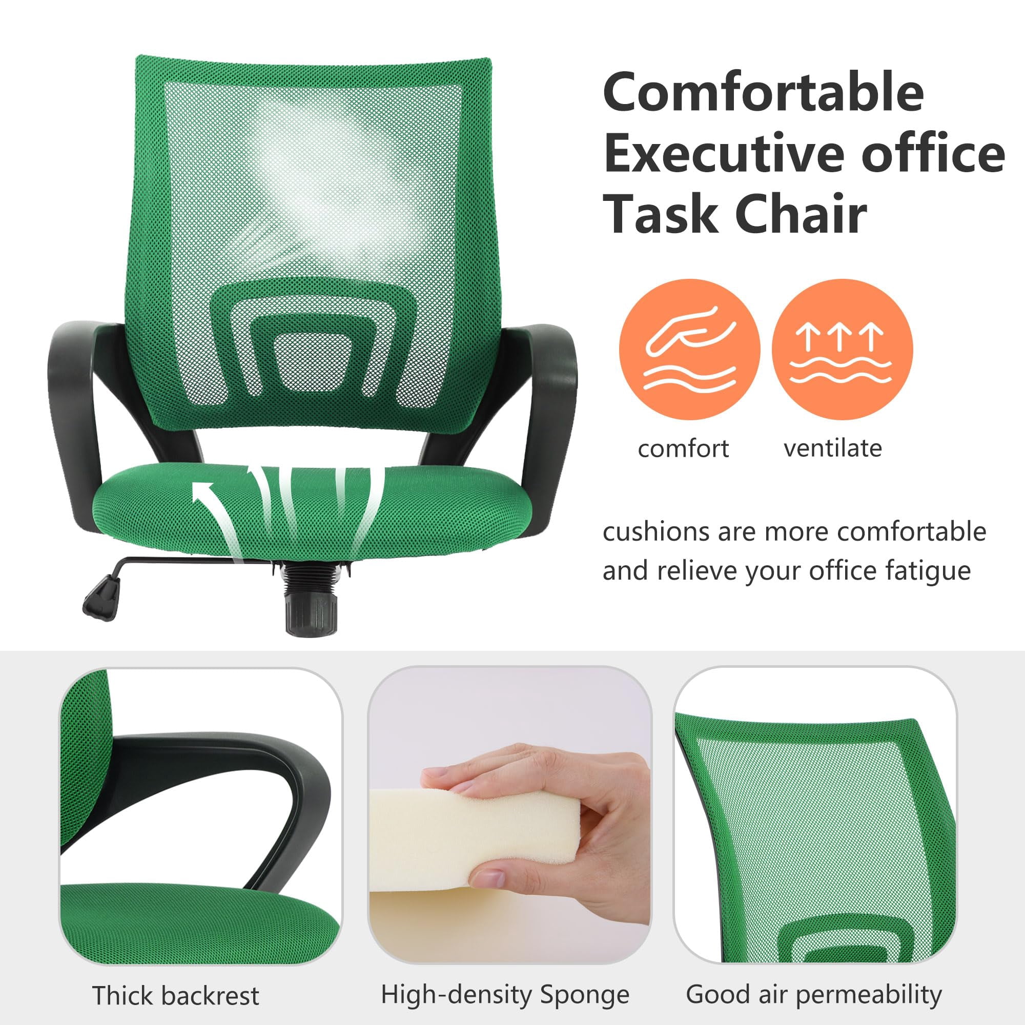YRLLENSDAN Conference Room Chair Mesh Office Chair with Wheels Rolling Desk Chair with Arms Mesh Computer Chair for 250lb Adults Study Chair Adjustable Height,Green