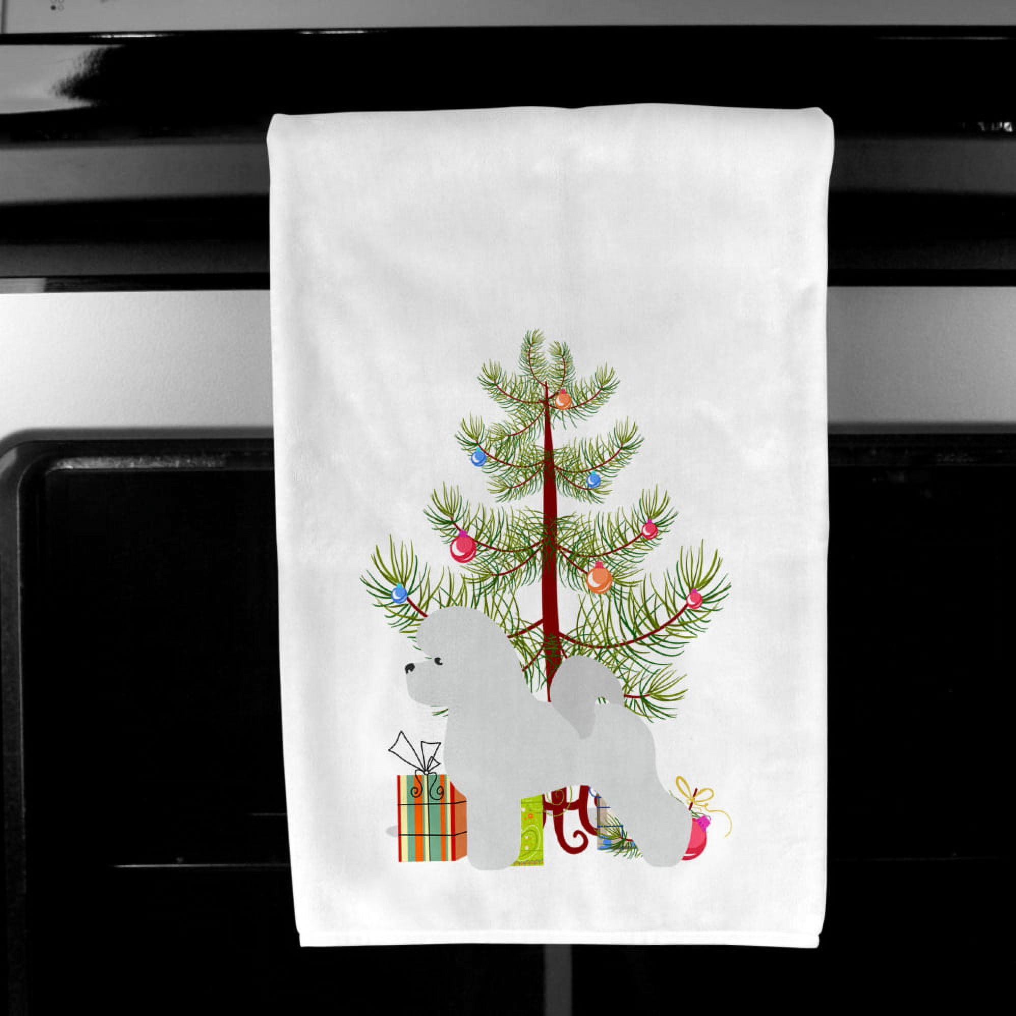Bichon Frise Merry Christmas Tree White Kitchen Towel Set of 2