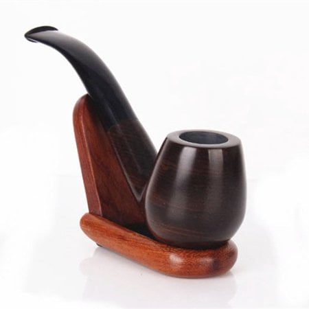 Wooden Tobacco Pipe Tips Juslike Tobacco Pipe Set, Handmade Wooden Bent Smoking Pipe with Leather Smoking Pouch,Wood Stand and Smoking Accessories ()