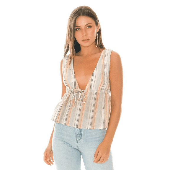 Mink Pink GREY MULTI Mahi Drawstring Top, US Small