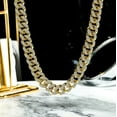 thumbnail image 2 of JeenMata 13 mm Heavy Iced out Prong Curb Chain Necklace in Yellow Gold Plated - Chunky Jewelry - Men's Jewelry, 2 of 5