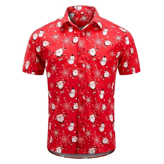 Holiday Shirt Christmas Dress Shirt for Men's Santa Claus Party Printed Casual Button Down