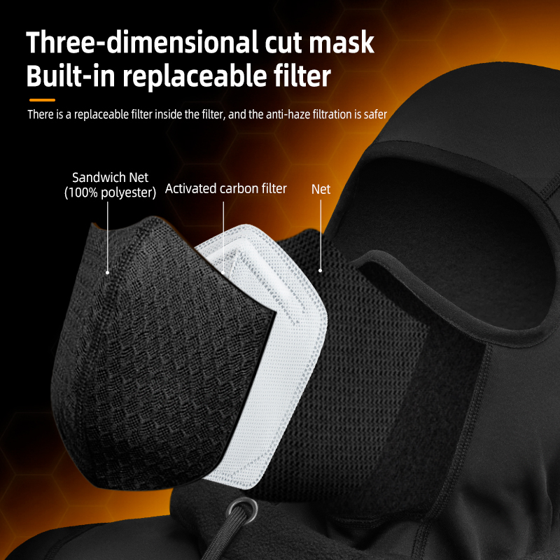 ROCKBROS Winter Balaclava Fleece Head Covers Cycling Style Warm Thickened Hood with Built-in Replaceable 3-dimensional Filter Double Protection